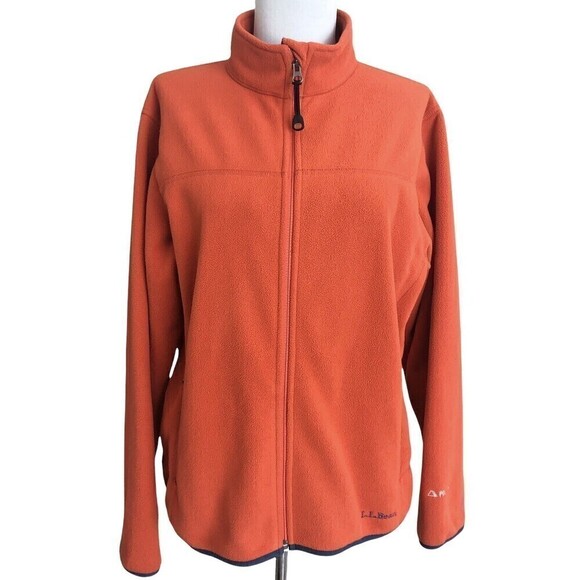 LL Bean Fleece Jacket Polartec Full Zip Pockets Mock Neck Rust Orange S - Picture 1 of 9